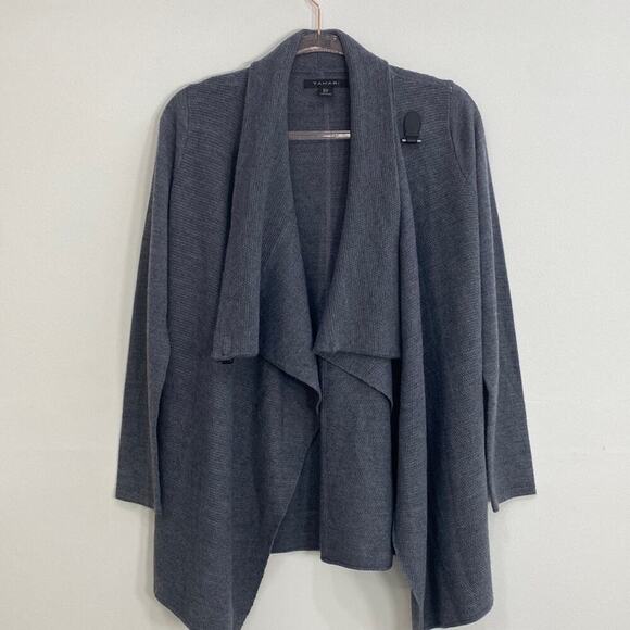 Tahari Waterfall Cardigan Extra Fine Merino Wool Blend Women's Small Gray - Picture 2 of 9